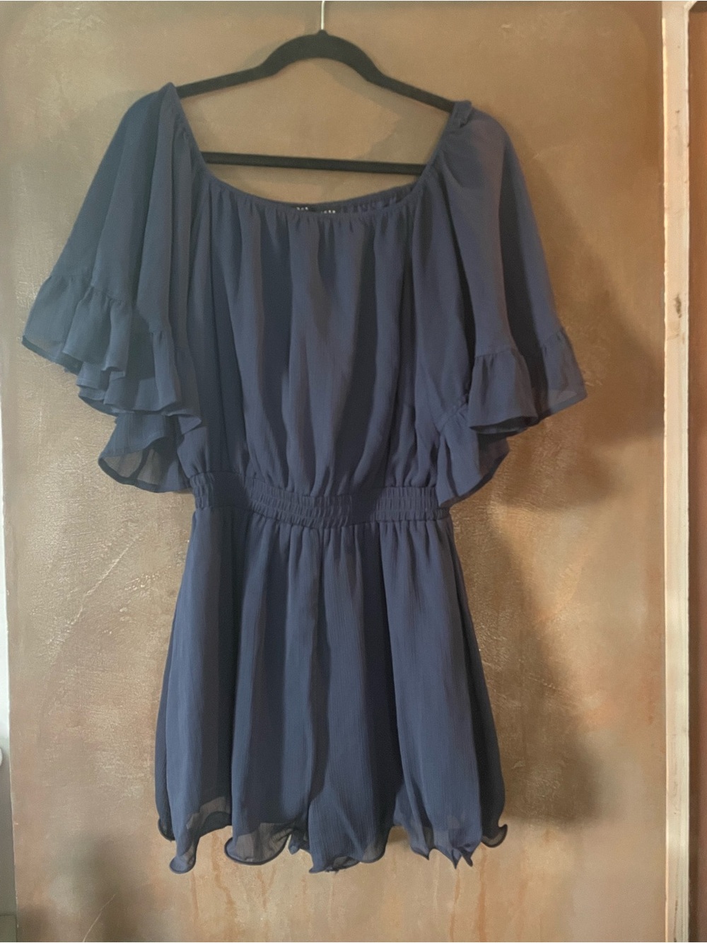 Endless Rose Navy Blue Off-Shoulder Ruffle Mini Dress